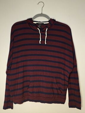 Forever 21 Burgundy and Navy Striped Hoodie